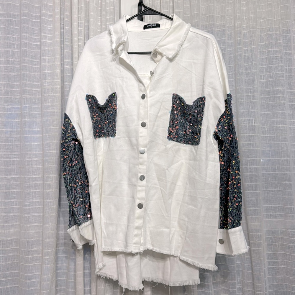 White denim jacket with sparkles